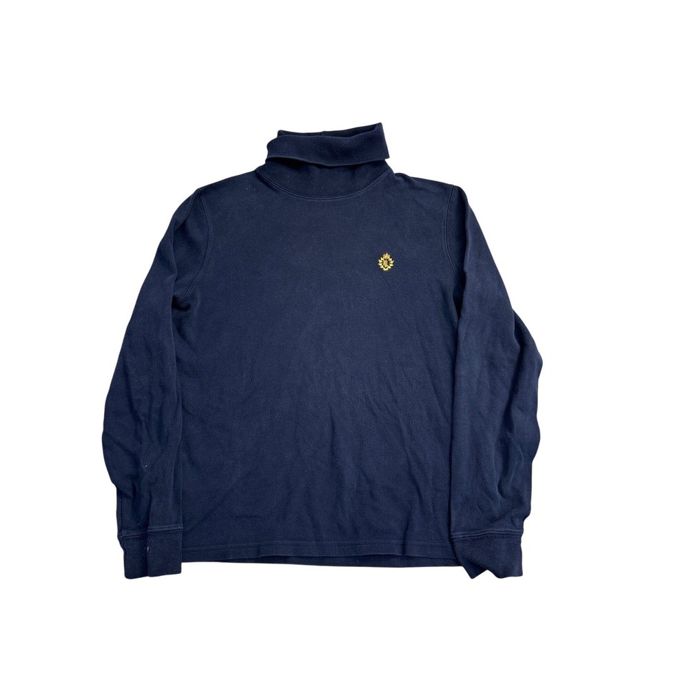 Lauren Ralph Lauren Womens Navy Blue Cotton Turtleneck Crest Logo Top Size S